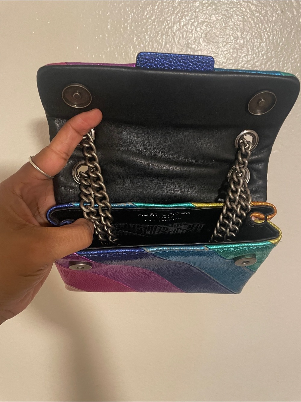 Kurt Geiger Rainbow Metallic Diagonal-Stripe Leather Crossbody - Picture 5 of 5